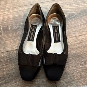 Good Condition Stuart Weitzman Black Mesh Flats with Bow